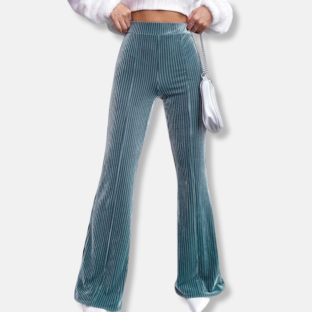 Pantalon Évasé Femme Taille Haute Pull On Velours Côtelé À Jambe Large Style Chic