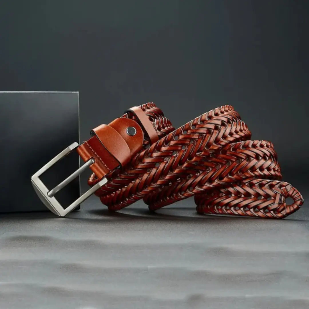 Ceinture Tressée En Cuir Véritable Premium Avec Boucle Polie Pour Toutes Occasions