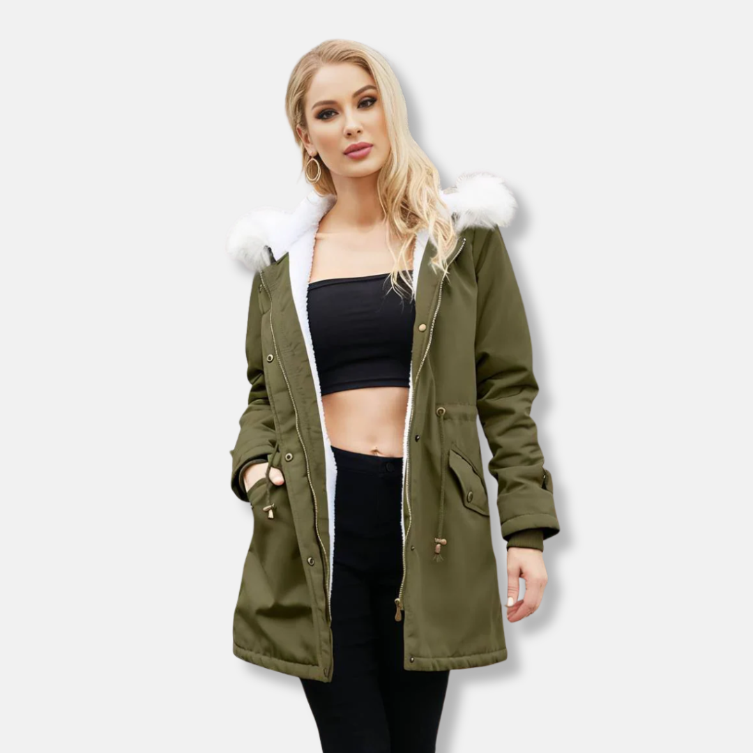 Parka Pour Femme Extérieur Lisse Avec Coupe Décontractée Longueur Mi Cuisses Bordure En Fausse Fourrure Amovible