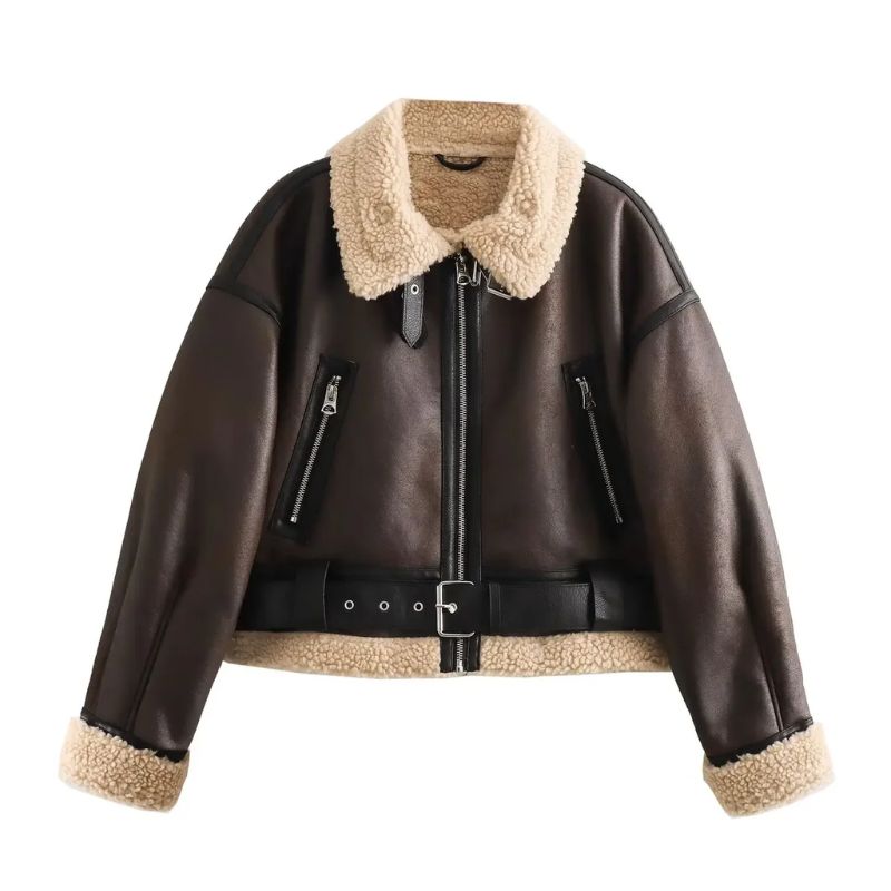 Veste Caldoro En Daim Et Cuir Avec Sangles Réglables À Boucles Doublure Polaire