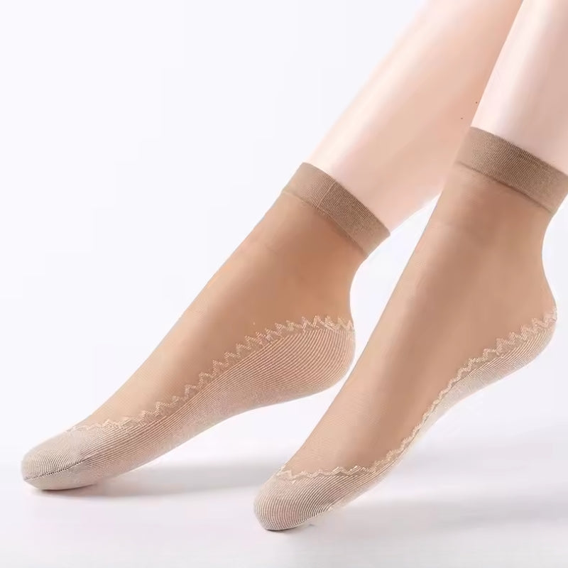 Chaussettes Absorbantes De Transpiration Translucides En Soie Mélangée Semelles Rembourrées Anti Glisse Pour Été
