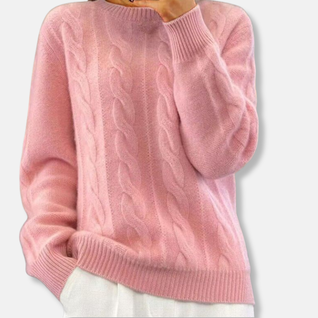 Pull Isla Décontracté en Maille Côtelée Amawinc Col Rond Manches Longues Mélange Laine Cachemire Chaud Luxueux