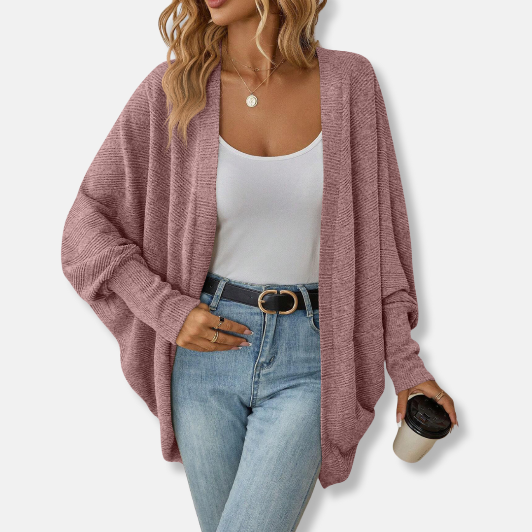 Cardigan Femme En Maille Côtelée À Col Ouvert À Manches Dolman Coupe Décontractée Pour Superposition