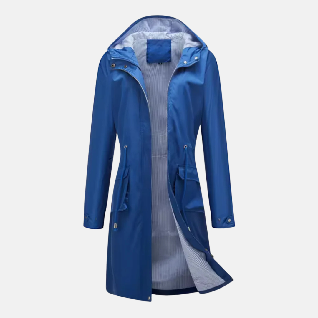 Nordisk-Flair Veste Longue À Capuche Imperméable Pour Femme Avec Taille Ajustable Fermeture Éclair Poches À Rabat