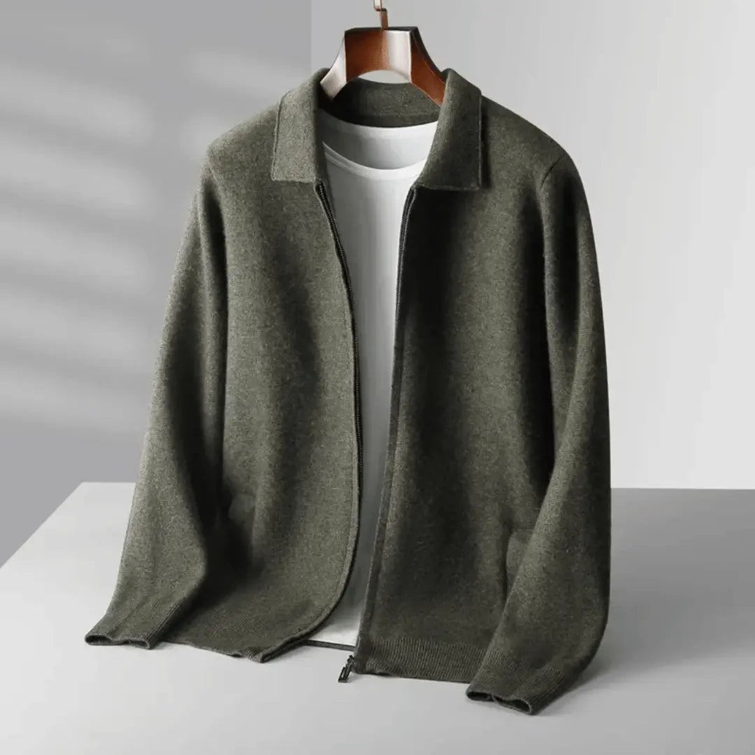 Cardigan En Laine Emiliano Pour Homme À Zip Frontal Avec Col Et Coupe Décontractée
