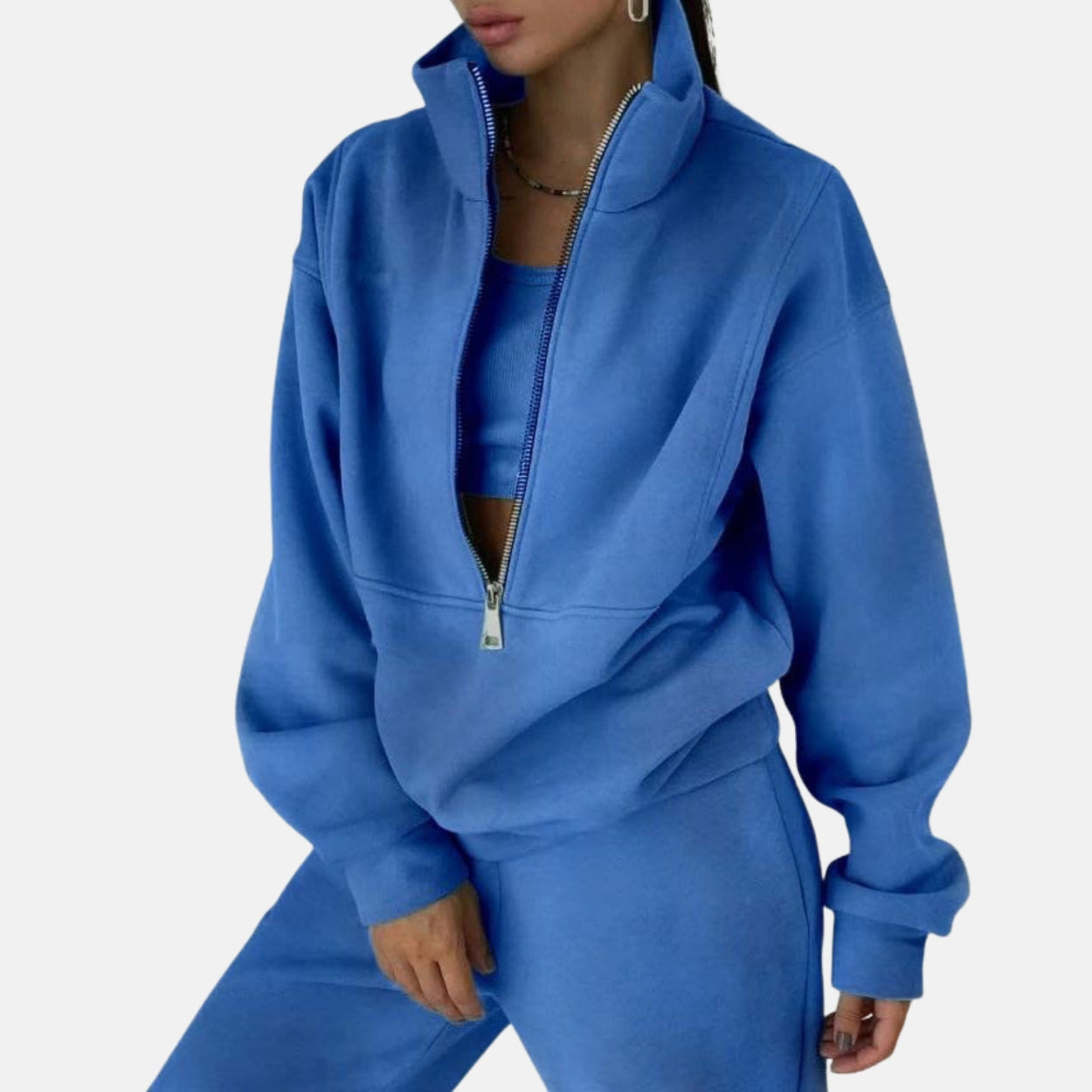 Ensemble Deux Pièces Survêtement Femme Coupe Décontractée Haut Col Zip Mélange Coton Pantalon Long Nordisk Flair