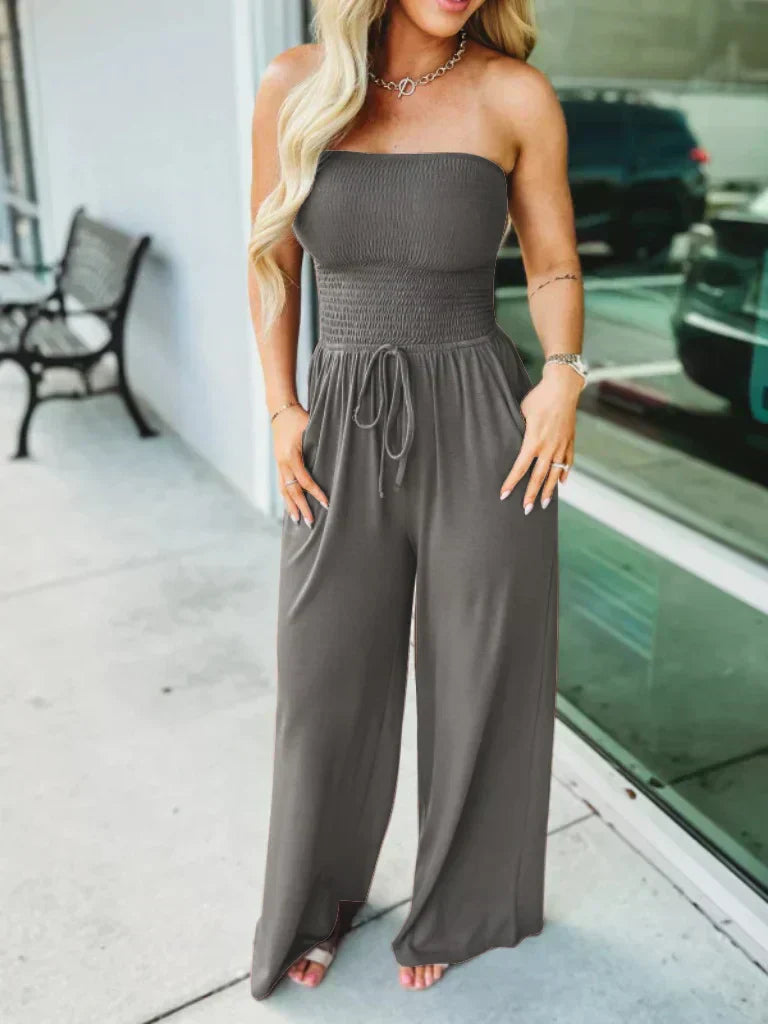 Combinaison Femme Amawinc Buste Smocké Taille Réglable Et Pantalon Large Légère Confortable
