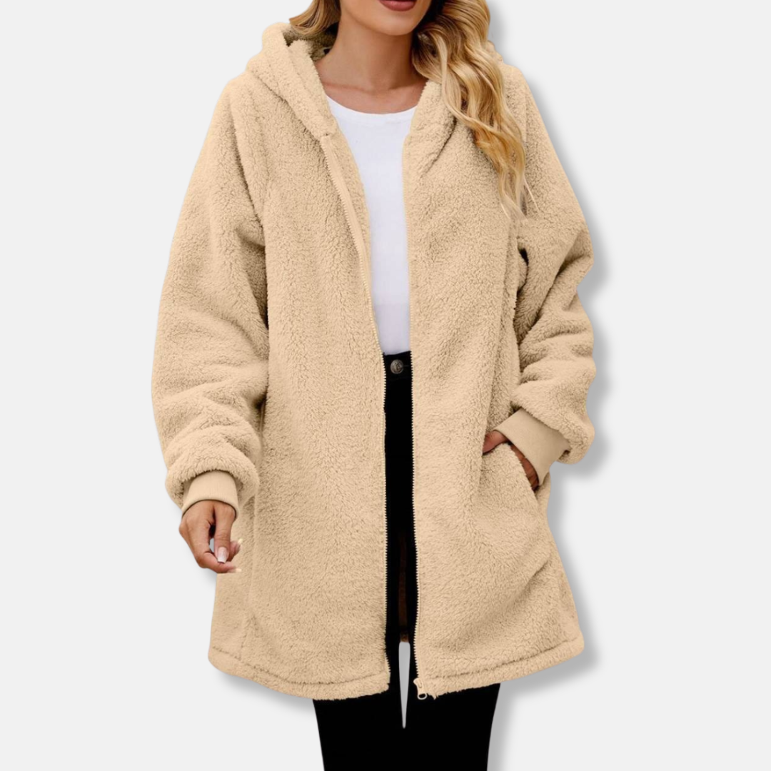 Veste À Capuche Zippée Pour Femme Peluche Oversize Confort Avec Poches Frontales Poignets Côtelés