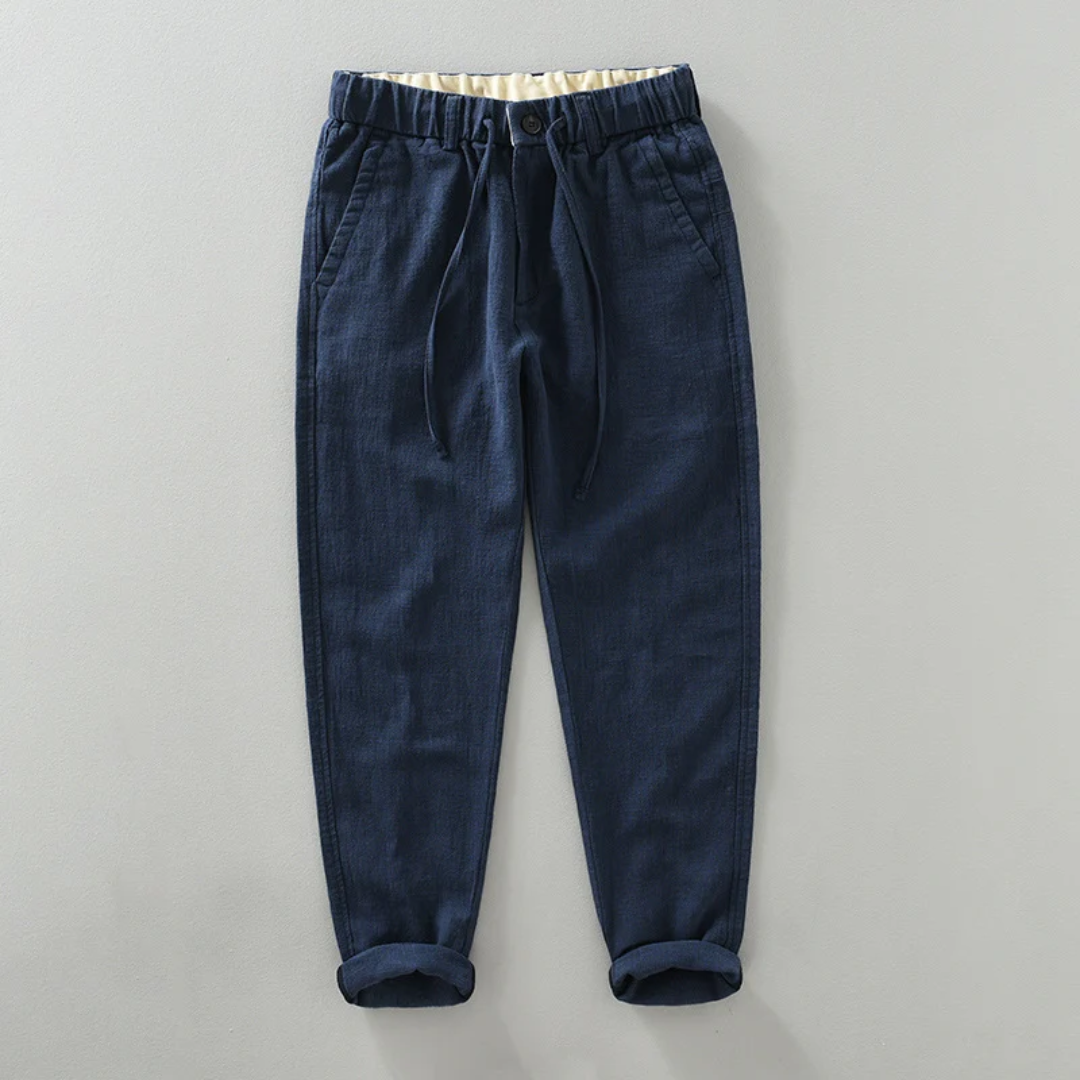 Pantalon Auden En Coton Ramie Respirant Avec Taille Elastique Et Lien De Serrage Décontracté