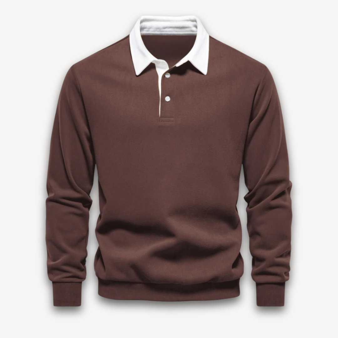 Amawinc Pull Polo Homme Manche Longue Maille Douce En Fibre Naturelle Marine Coupe Regular