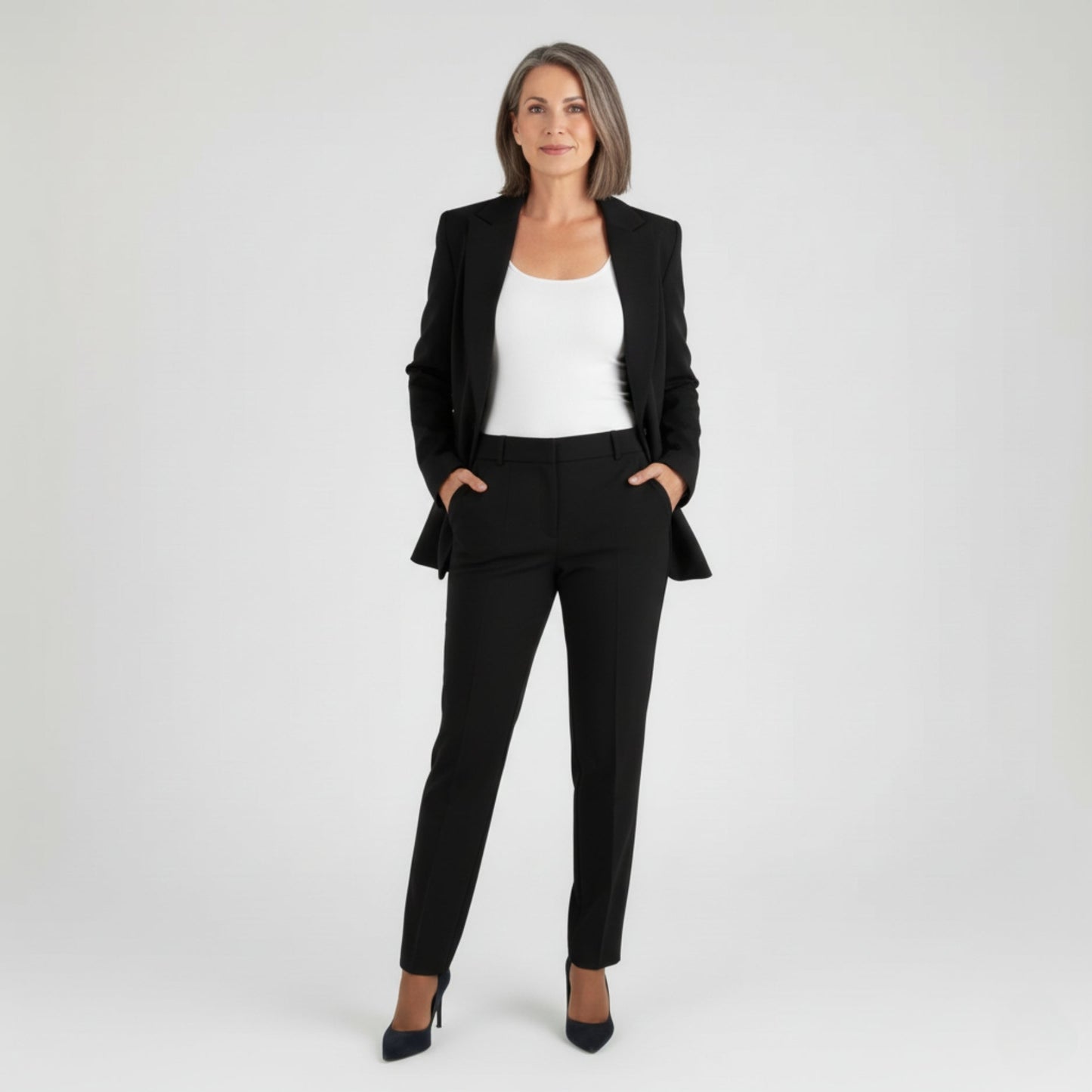 Tailleur Femme Pantalon Blazer Bleu Marine Pour Travail Réunions Et Événements Formels Élégance Professionnelle