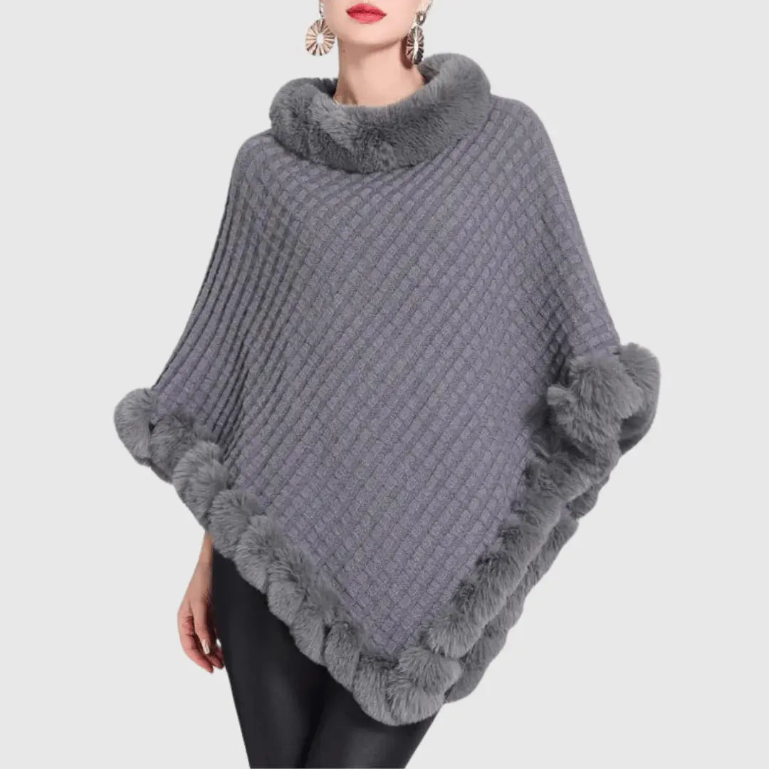 Poncho en Maille Douce Becca avec Bordure Fourrure Luxe Pour un Confort Chauffant Élégant