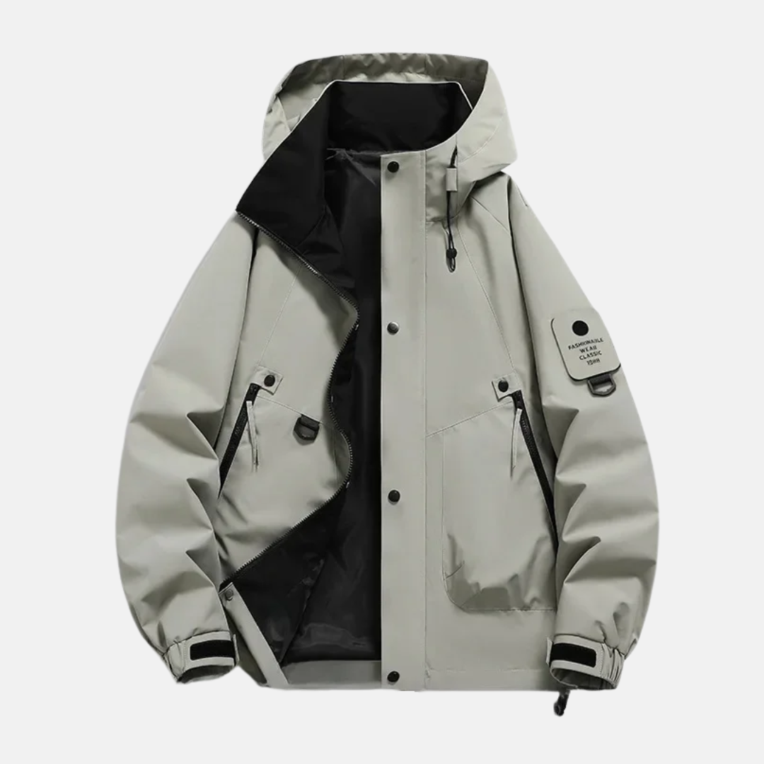 Veste Utilitaire Homme Imperméable Capuche Ajustable Poches Multiples Coupe Décontractée Pour Temps Frais