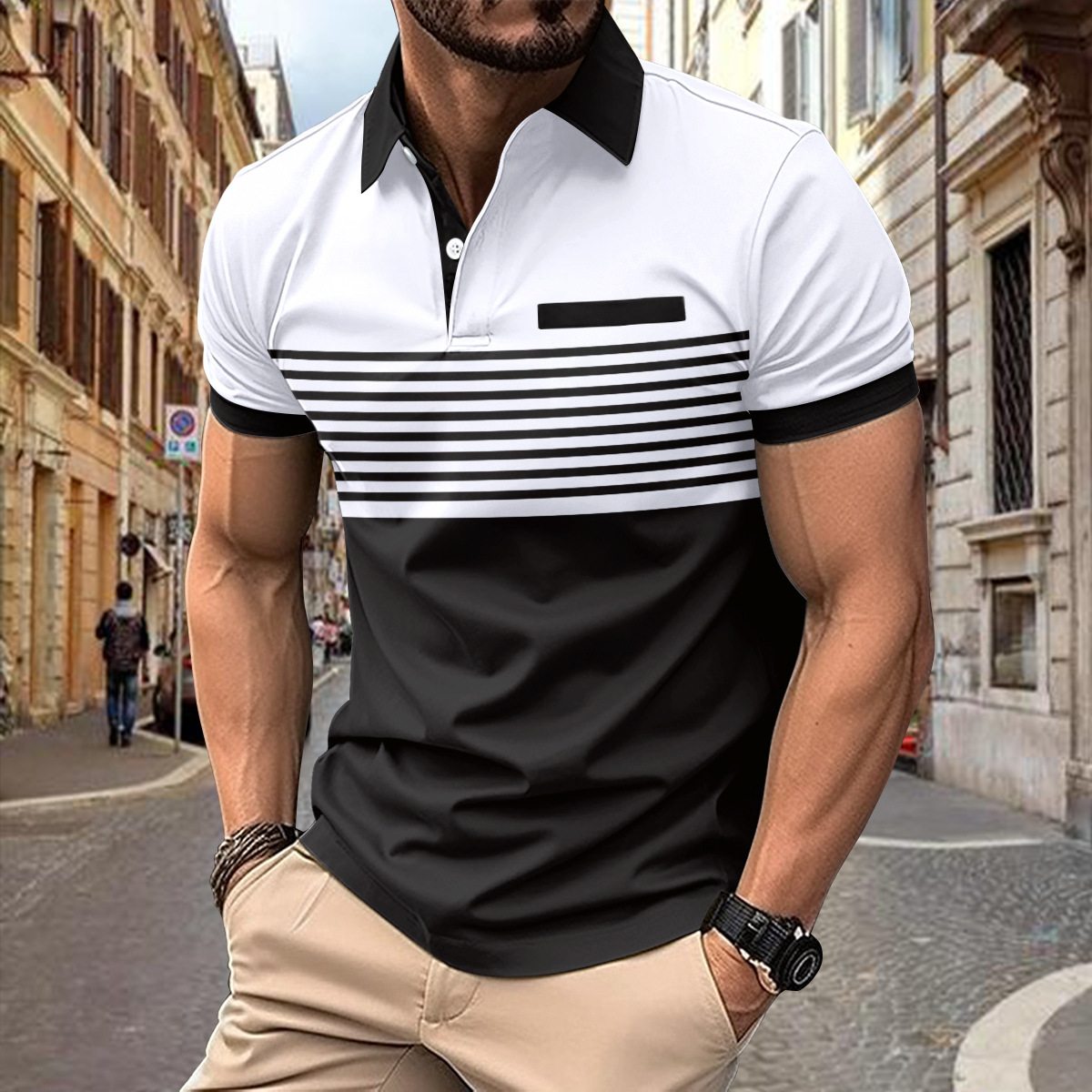 Polo Homme Jacob Amawinc Respirant Style Classique À Rayures Pour Casual Et Activité Quotidienne