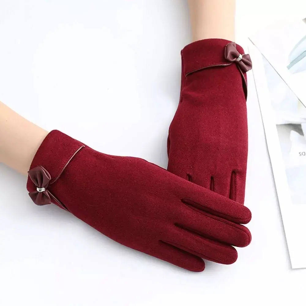 Gants Tactiles Hiver Courts Avec Nœud Déco Et Design À Doigts Séparés Pour Plus De Souplesse Écran Tactile