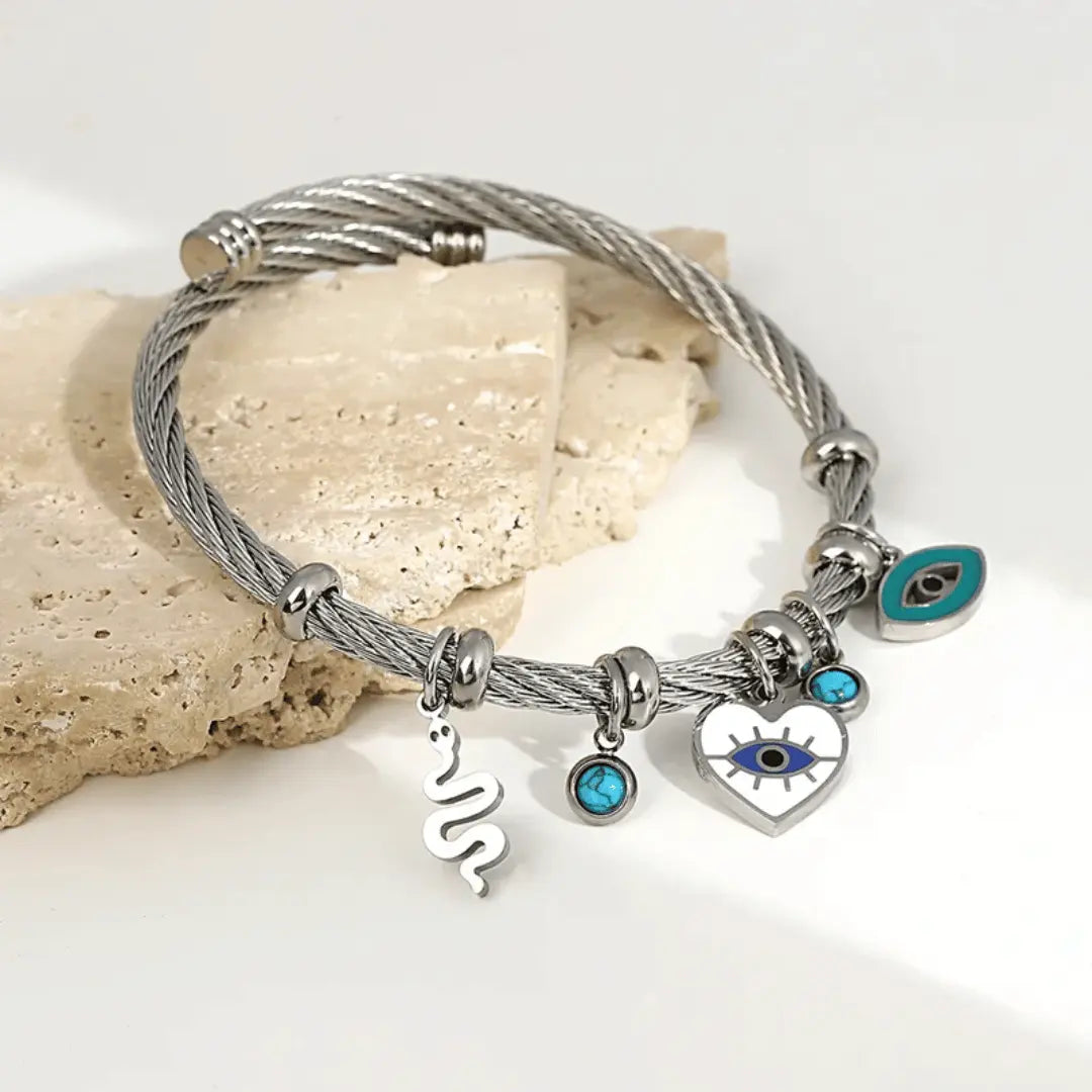 Bracelet Manchette Serafina De Protection Avec Oeil Protecteur Et Serpent Symbolique