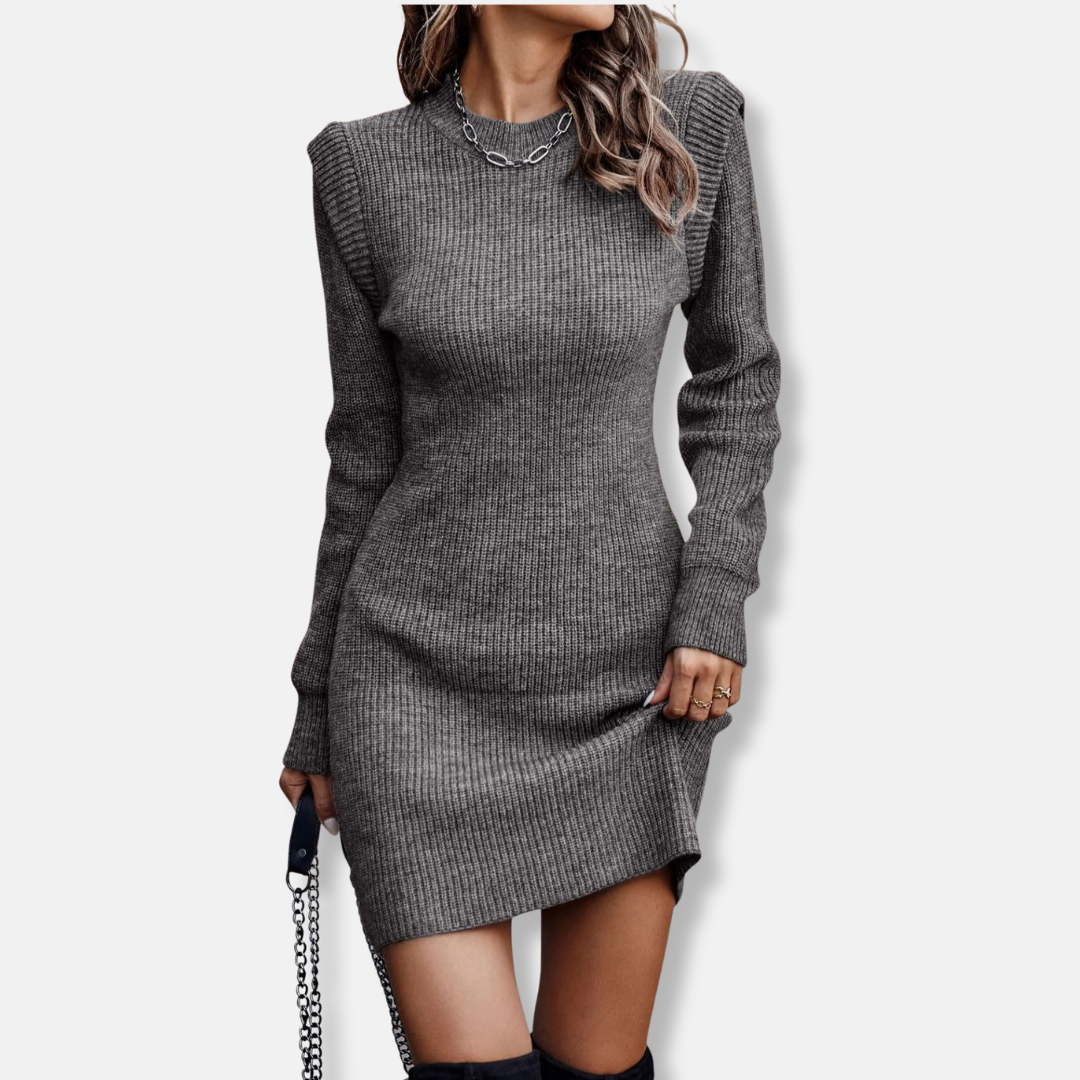 Robe Mini Amawinc En Maille Côtelée Coupe Slim Manches Longues Épaules Bouffantes Pour Un Look Chic Jour Et Nuit