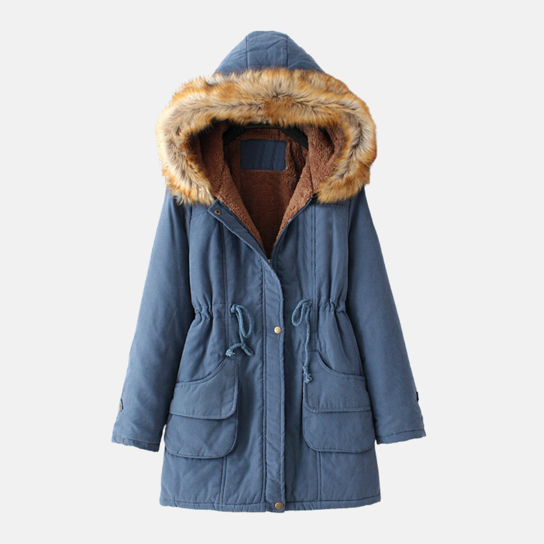 Parka Femme Doublure Sherpa Capuche Fourrure Fausse Taille Réglable Par Cordon Coupe Slim Regular