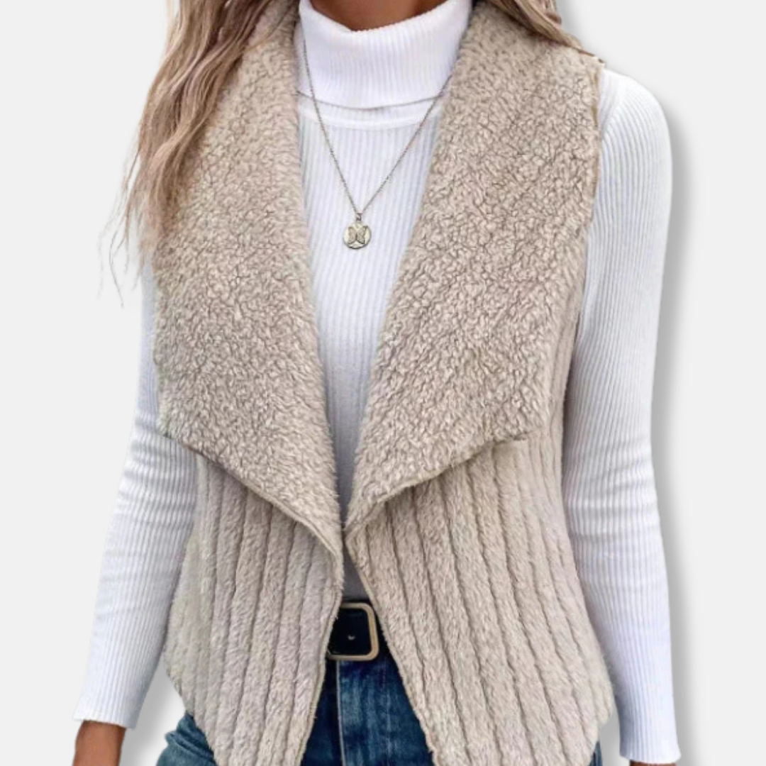 Gilet Femme Sans Manches En Maille Mélangée Col Châle Longueur À La Hanche Pour Tenue Chic