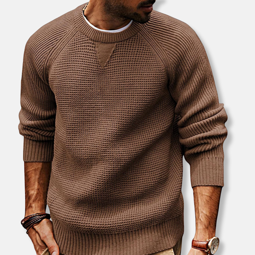 Sweatshirt Homme Col Rond Tricot Texture Avec Manches Raglan Longues Décontracté Automne Confort