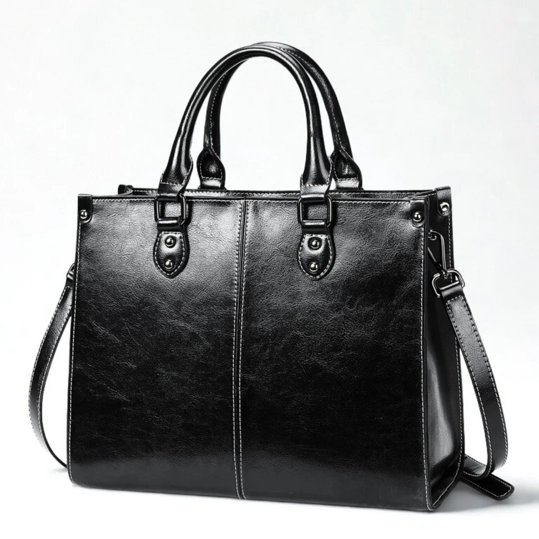 Amawinc Arden Sac Tote Structuré en Cuir Véritable Silhouette Polie Grand Espace Intérieur Travail Week End