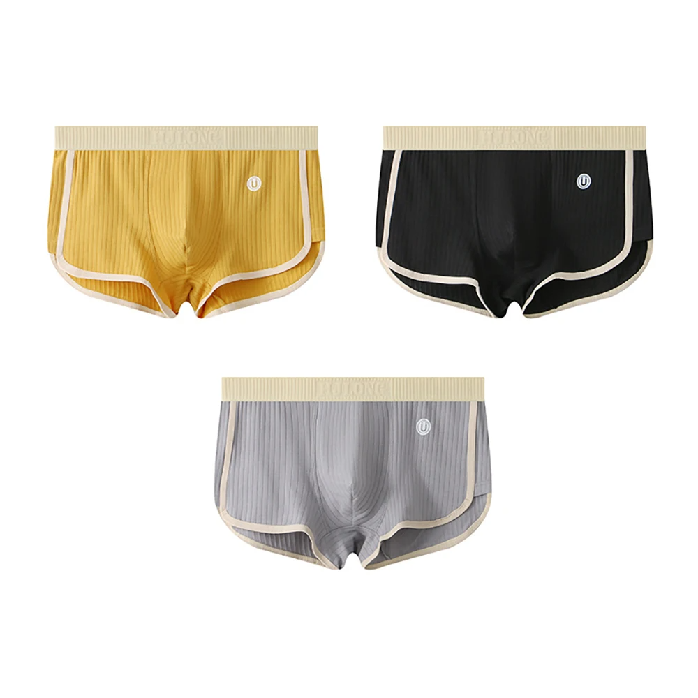 Boxers Ajustés Ensemble Trois Pièces Avec Texture Côtelée Et Bordures Contrastées Pour Homme