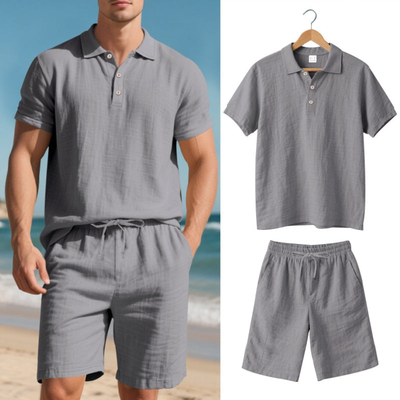 Brescot Polo Ensemble Deux Pieces En Lin Respirant Pour Été Coupe Droite Décontractée Avec Taille À Cordon Ajustable