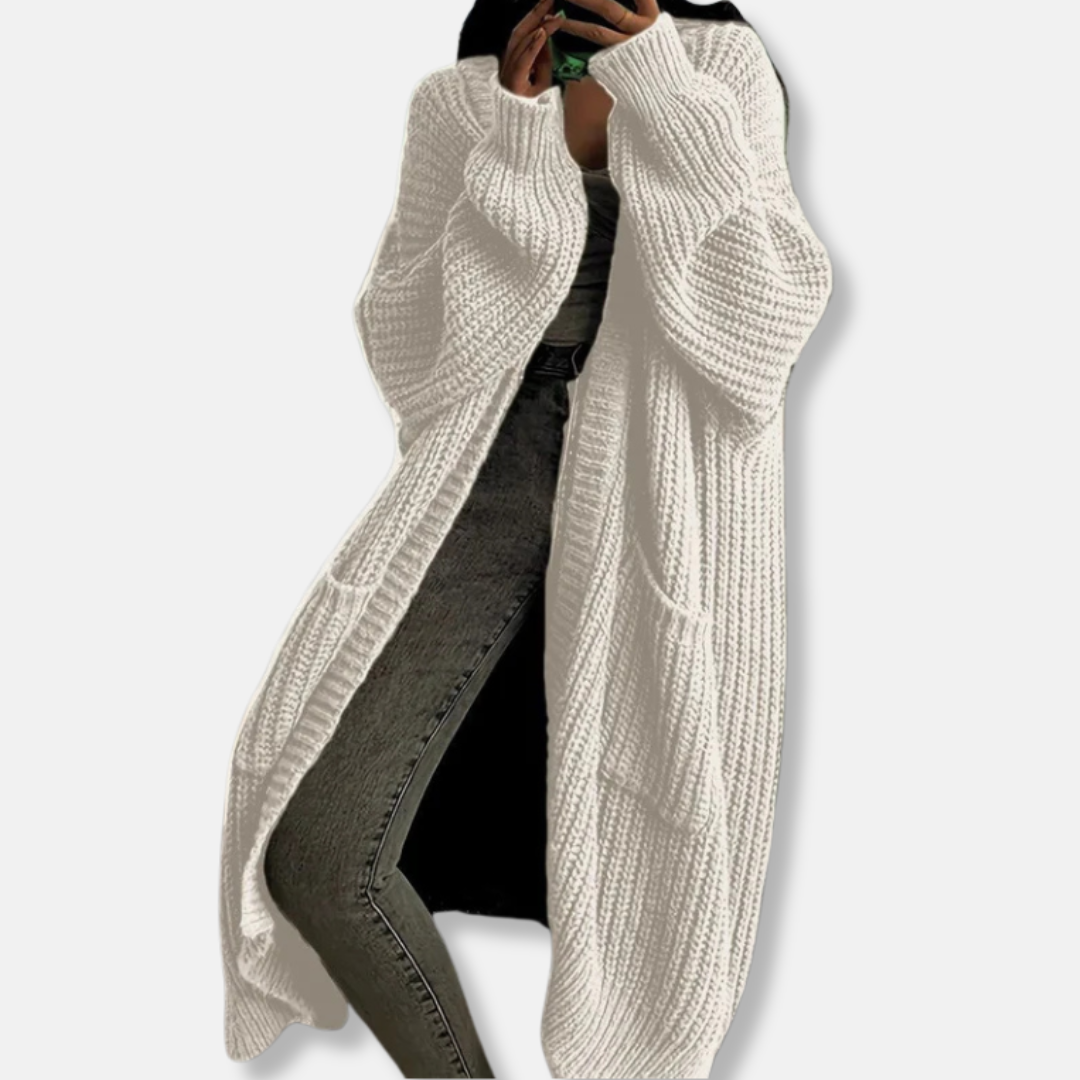 Amawinc Cardigan Femme Oversized À Maille Côtelée Longueur Maxi Ouvert Avec Poches