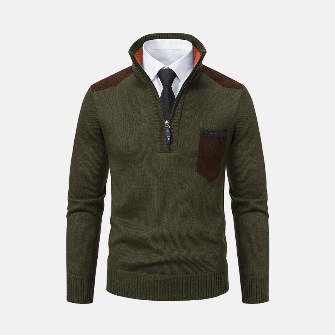 Pull Homme En Maille Mélangée Avec Col Montant Et Zip Partiel Pour Tenue Smart Casual
