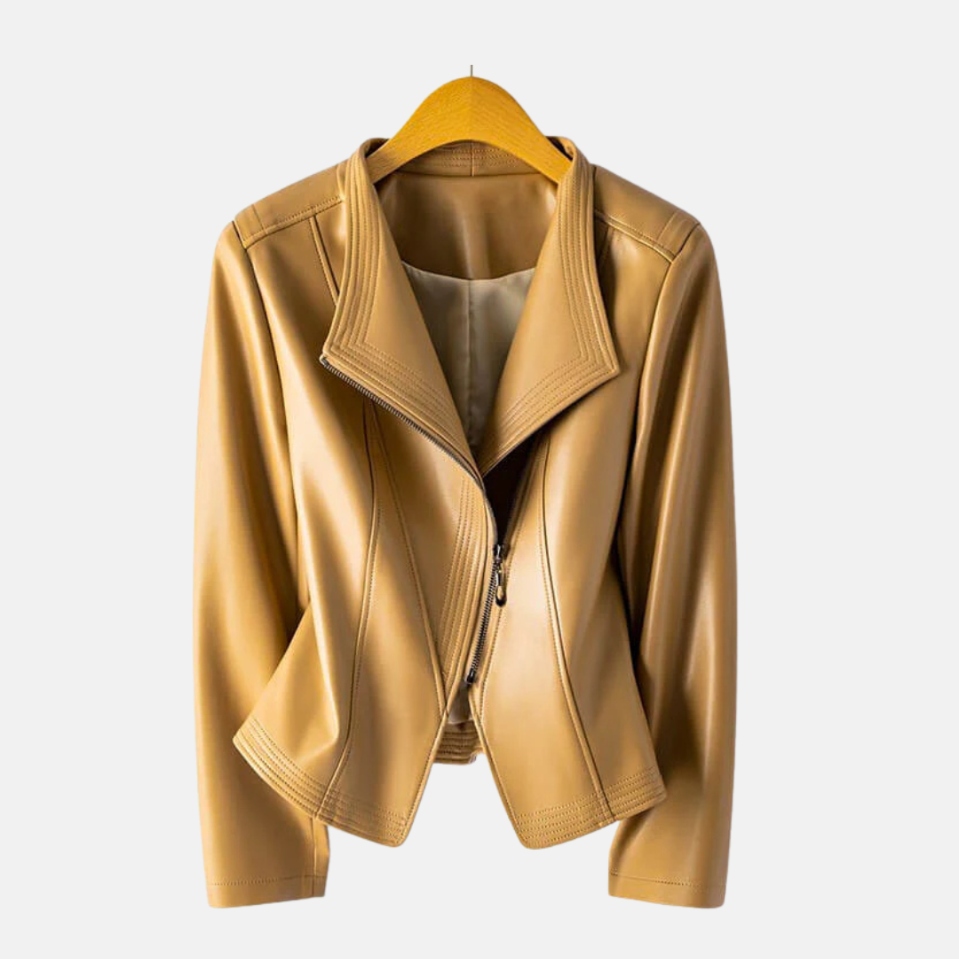 Veste Femme En Similicuir Courte Col Debout Zip Asymétrique Pour Automne Chic Et Polyvalente