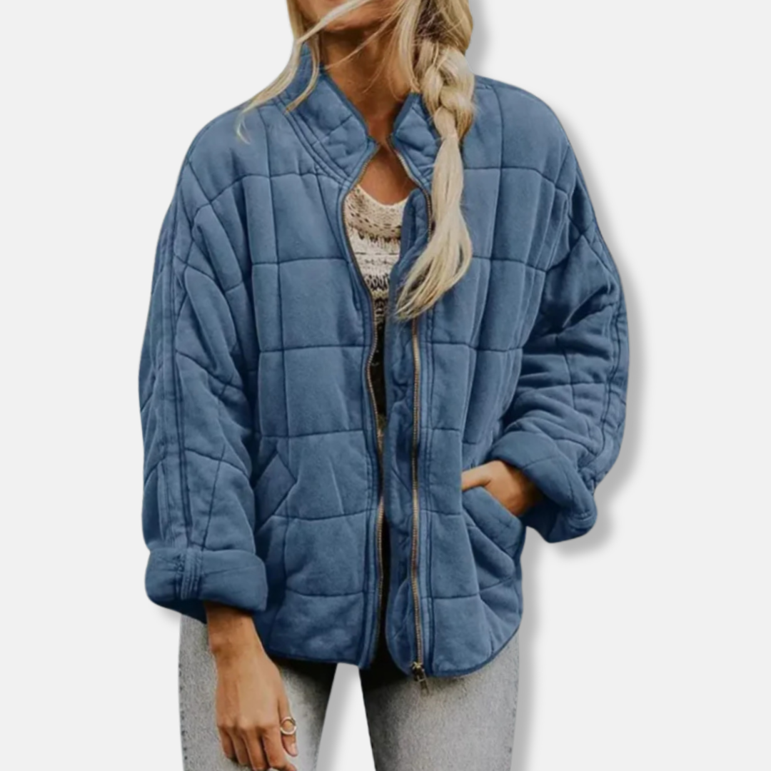 Manteau Matelassé Femme Oversize Col Montant Zip Frontal Longueur Hanche Nordisk Flair