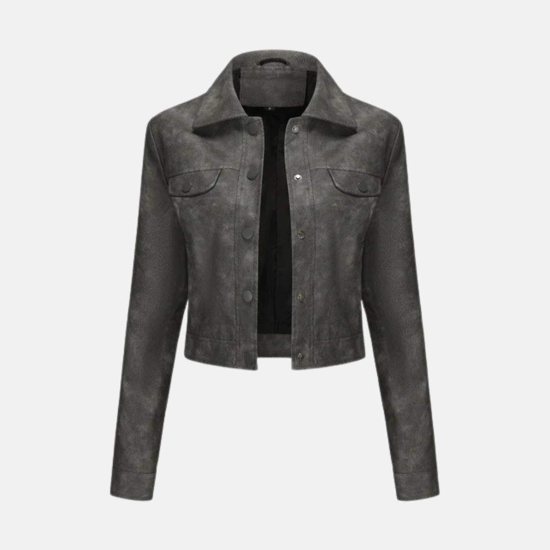 Veste Courte Femme Structurelle Avec Texture Tissée Devant Bouton Pression Col Point