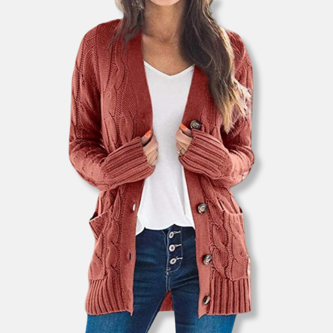 Amawinc Cardigan Femme Maille Torsadée Épaisse Coupe Ample Boutonné Devant Poches Plaquées
