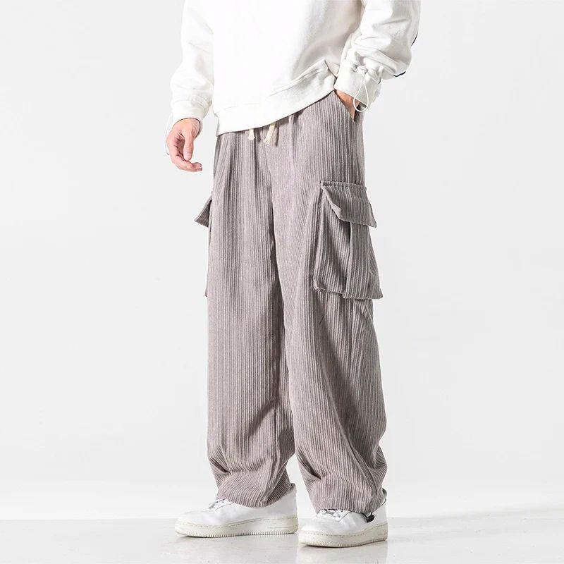 Pantalon Velours Côtelé Vels Avec Poches Utilitaires Surdimensionnées Et Taille Élastique Avec Cordon