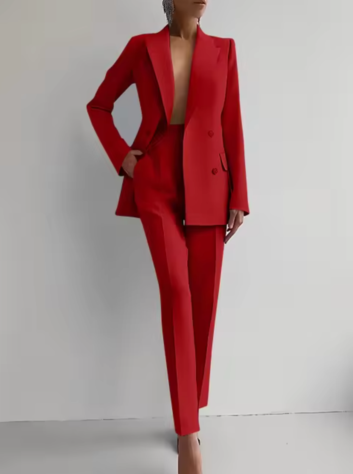 Tailleur Femme Veste Blazer Double Boutonnage Et Pantalon Taille Haute Pour Professionnelles