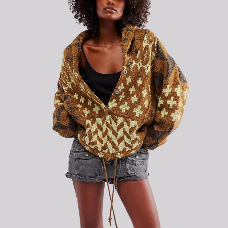 Cardigan Tricoté Oversize Avec Motif Géométrique Tissé Dense Et Chaud Pour Un Style Confortable