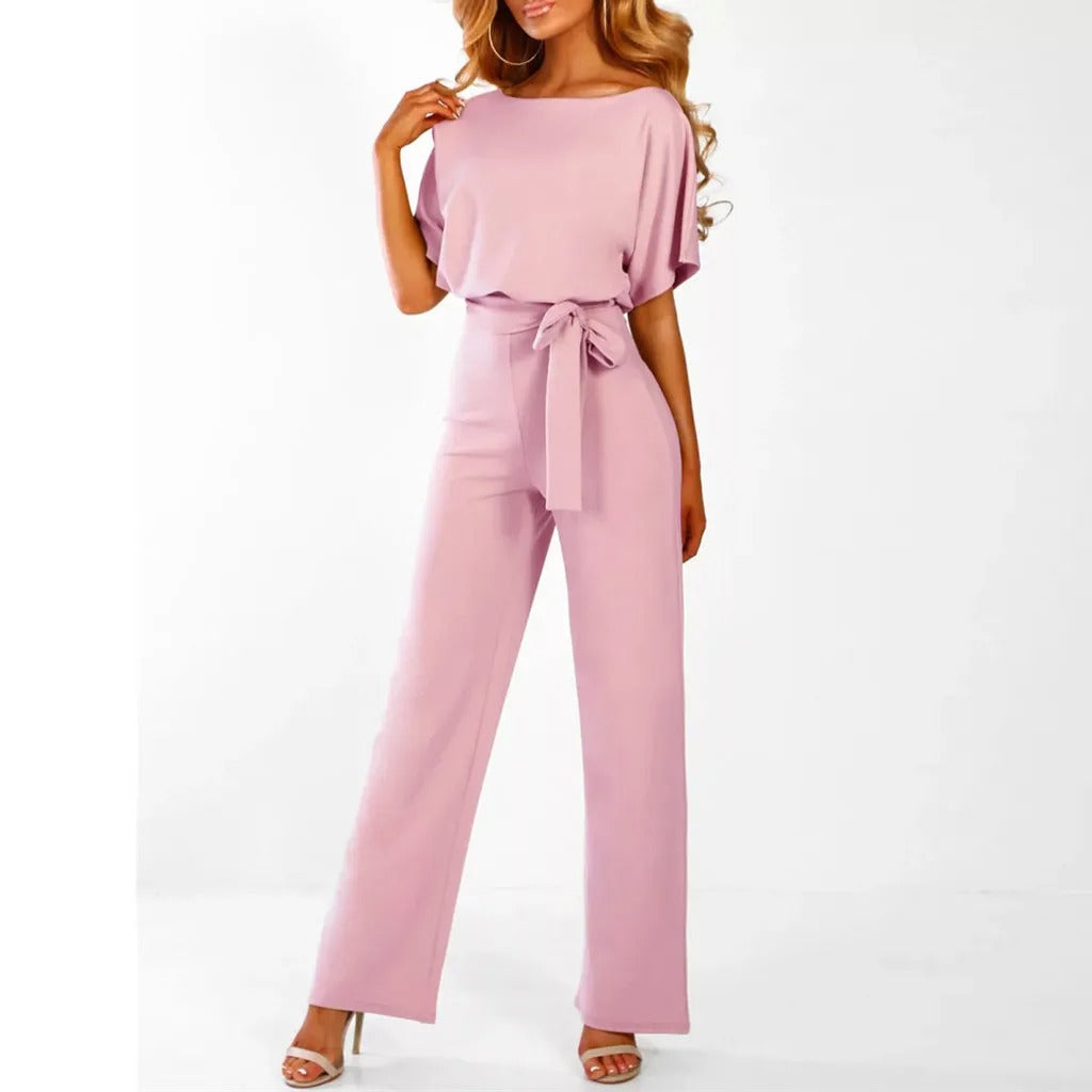 Damen-Jumpsuit mit eleganten Rüschenärmeln und Gürtel
