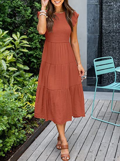 Fudus kurzärmliges Bohemian Midikleid