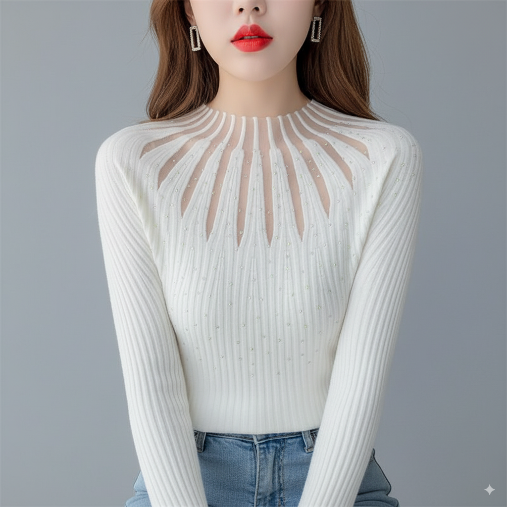 Top Femme En Maille Côtelée Chic Avec Décolleté Subtil Style Quotidien Amawinc Confortable