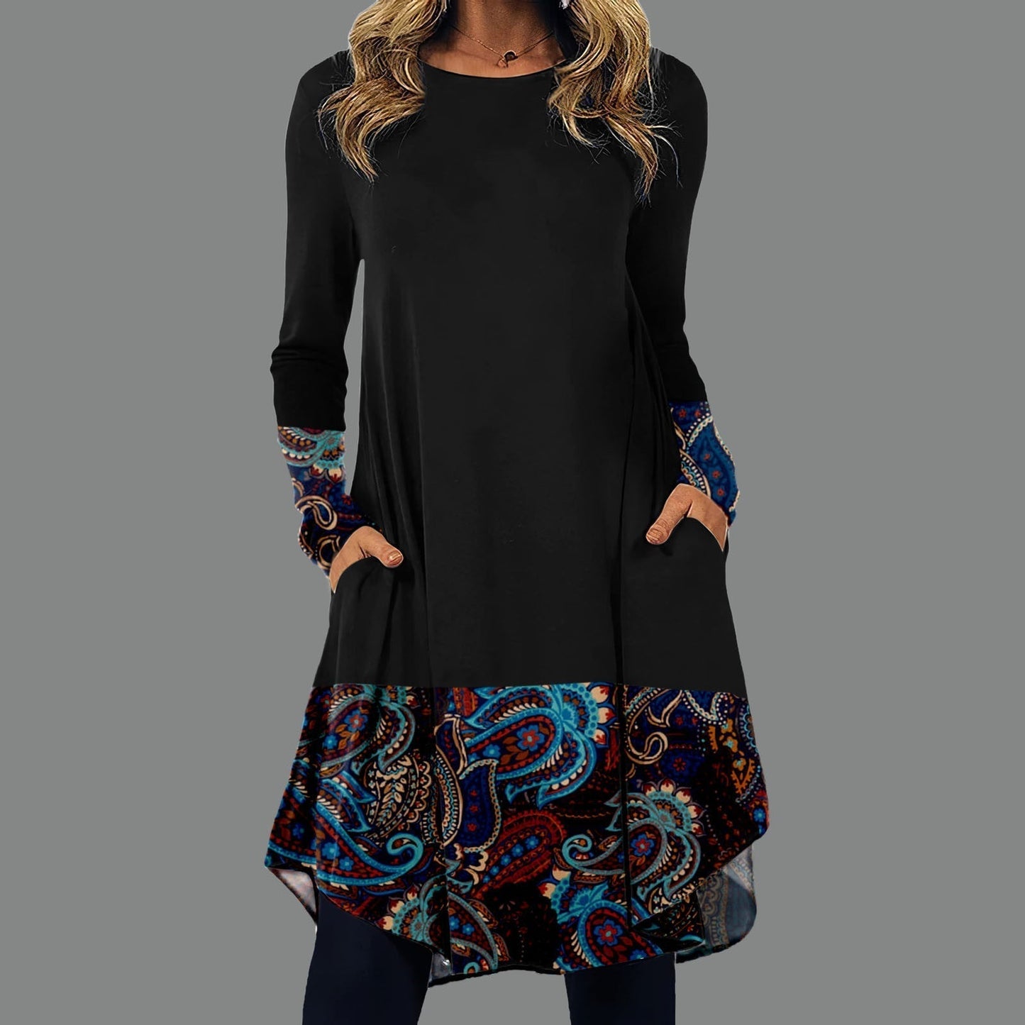 Fudus | Modernes Kleid mit gemustertem Taillenbund