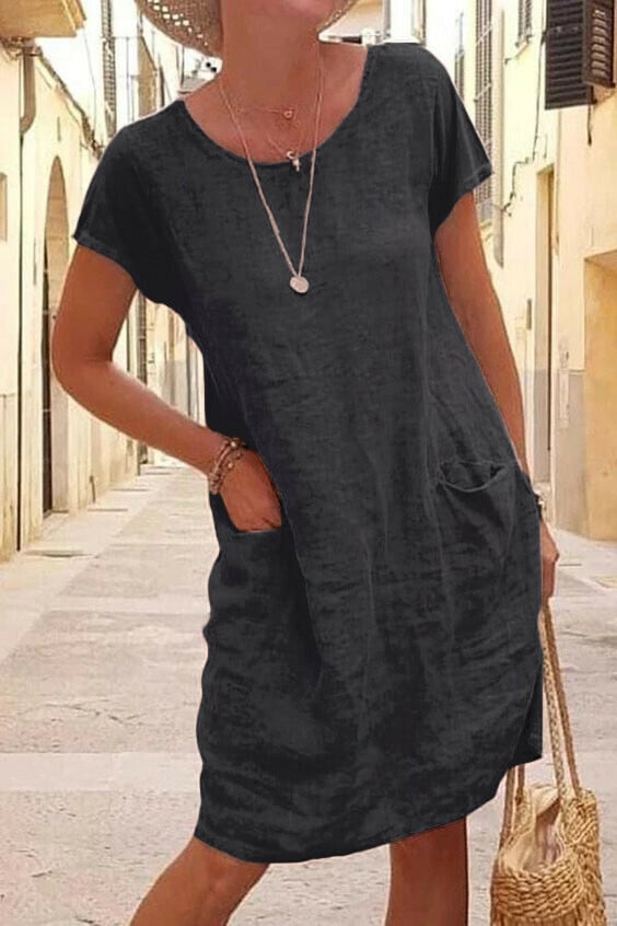 Einfarbiges Damen-Sackkleid mit Taschen von Lockeres