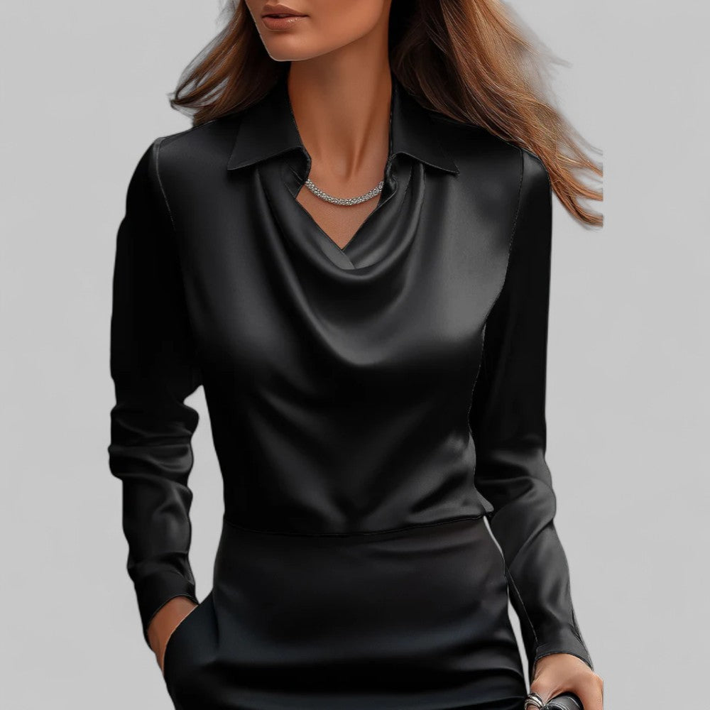 Blouse Col Drapé Regular Fit Pour Femme Style Business Casual Élégante Idéale Bureau
