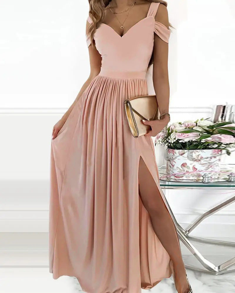 Langes, fließendes Boho-Kleid von Fudus mit Spaghettiträgern und Schlitz