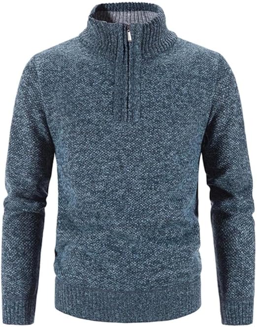 Pull Homme Tricot Structurel Avec Zip Demi Col Haut Et Finitions Bord Côtelé Pour Look Quotidien Décontracté