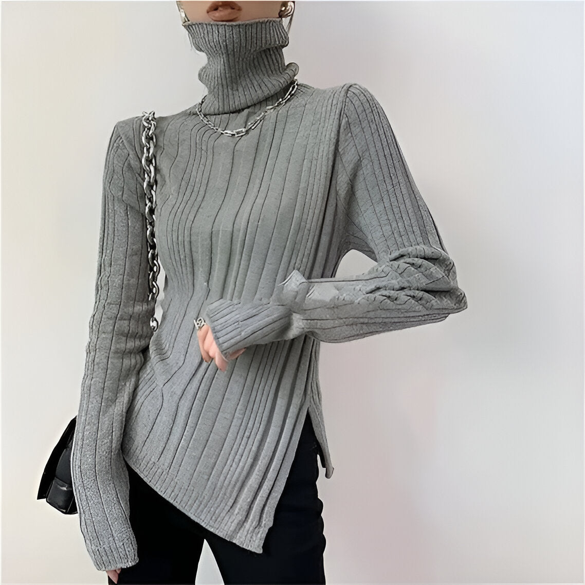 Damen Rollkragenpullover mit langen, weiten Ärmeln (Edina)