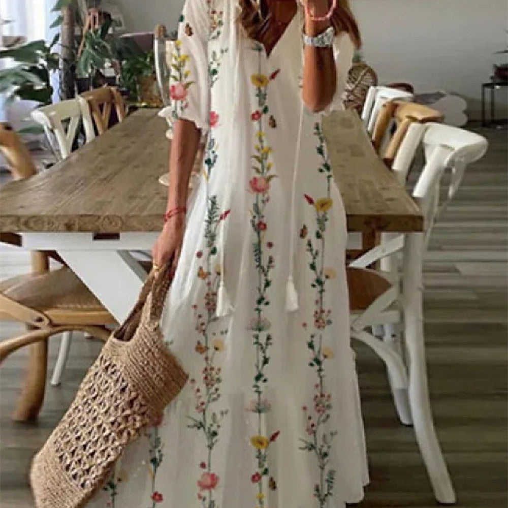 Fudus Kleid mit bedruckten, mittellangen Ärmeln