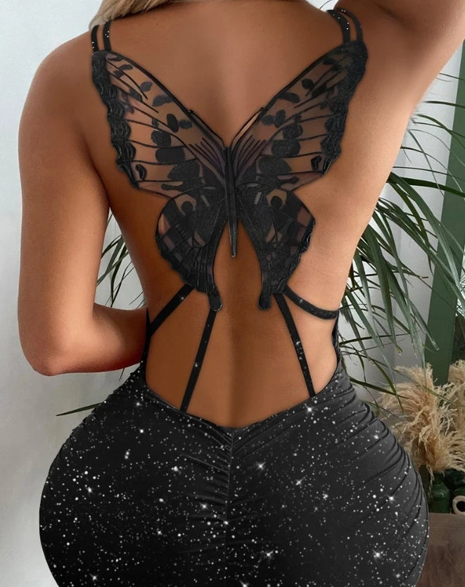 Aushöhltes Damenkleid im Schmetterlingsdesign von Fudus