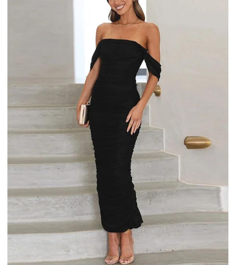 Robe Sans Épaules Élégante Ajustée Drapée Pour Soirée Formelle Amawinc Collection