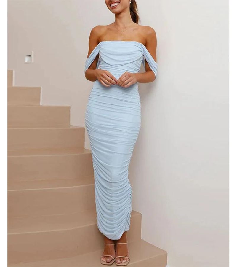 Robe Sans Épaules Élégante Ajustée Drapée Pour Soirée Formelle Amawinc Collection
