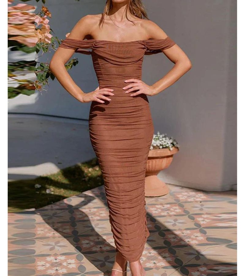 Robe Sans Épaules Élégante Ajustée Drapée Pour Soirée Formelle Amawinc Collection